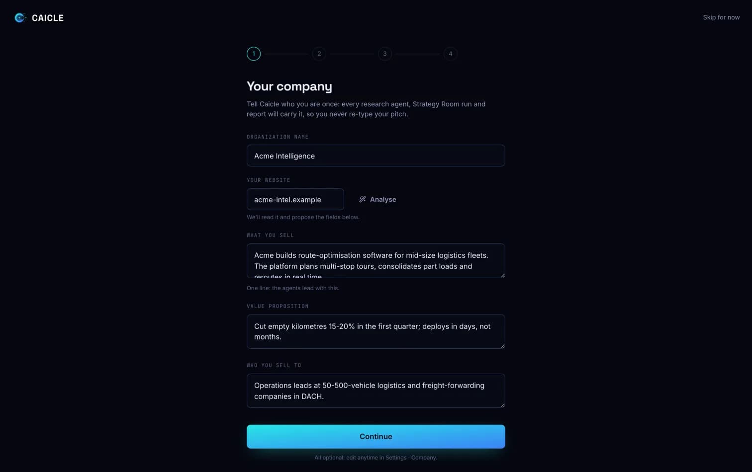 Onboarding: the company profile step